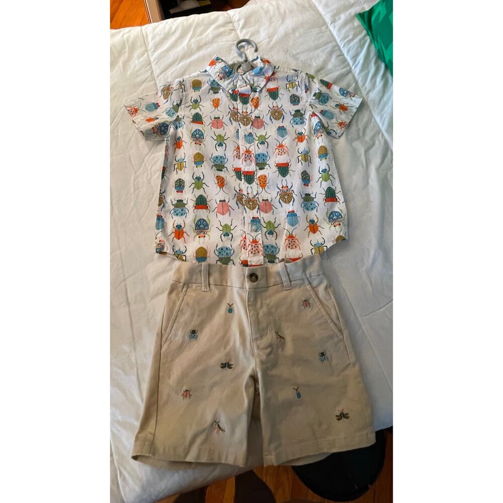 Janie & Jack Boys 5 Matching Insect Set • NWT Shirt + Shorts • Beetle Print